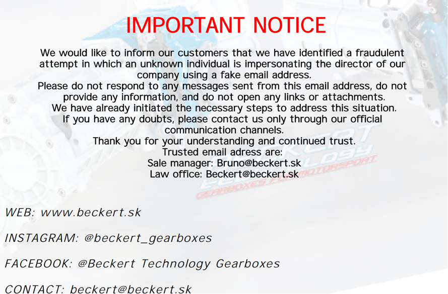 IMPORTANT NOTICE FOR CUSTOMERS